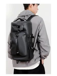 Waterproof matte black backpack with multiple functional compartments and side buckles