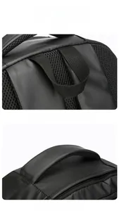 Close-up of waterproof business backpack showing flexible and widened carry handles
