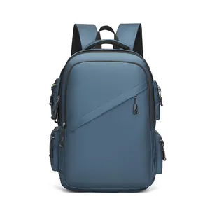 Waterproof navy blue business laptop backpack with multiple functional zippers