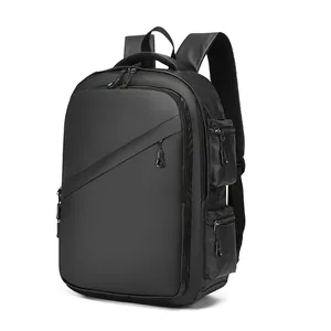 Sleek black waterproof business laptop backpack with multiple functional side pockets