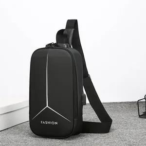 Men's Urban Anti-theft Chest Bag With USB Charging Port Waterproof PVC Hard Shell Crossbody Sling Bag For Business Travel