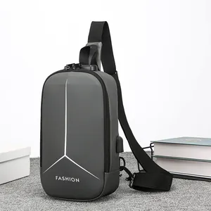 Waterproof hard shell sling bag with USB port and anti-theft lock for travel and business