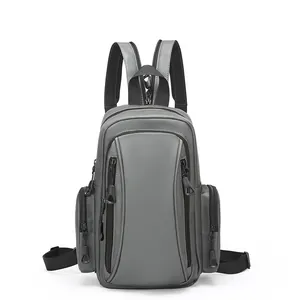 Waterproof multi-functional gray backpack with large capacity and durable zippers for commuting
