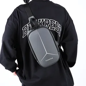 Grey hard shell anti-theft sling bag with USB charging port and 3-digit combination lock
