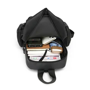 Multifunctional waterproof black backpack showing large capacity and internal storage