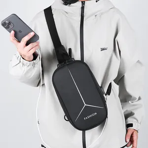 Waterproof black anti-theft chest bag with USB port and secure password lock for men