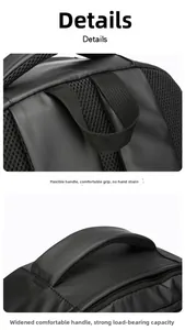 Détail des poignées renforcées et du mesh respirant sur le sac à dos noir