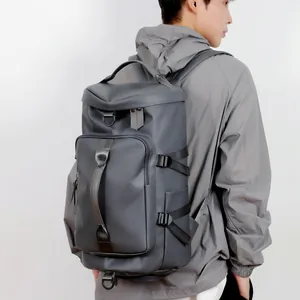Deep grey waterproof travel backpack with large capacity and multi-functional shoulder straps
