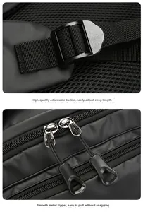 Détails de la boucle de sangle durable et des doubles fermetures éclair sur sac noir