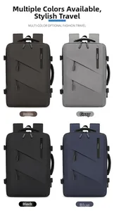 Detailed comparison of business backpacks in brown, grey, black and blue waterproof fabric
