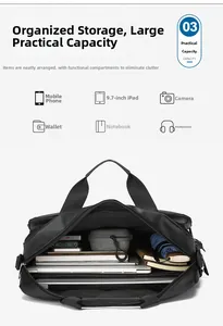 Interne indeling van zwarte laptoptas met vakken voor zakelijke accessoires