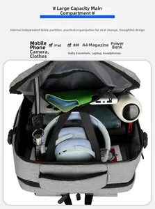 Macro view of the large capacity backpack interior showing laptop and tech compartments