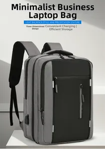 Detail of grey business backpack with external USB port and reflective safety strip