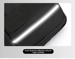 Close-up of the black waterproof bag featuring a prominent night reflective safety strip