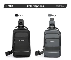 Front view of black and grey multi-functional sling bags with reflective safety strips