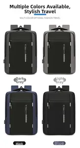 Business laptop backpack detail showing dark grey, light grey, black, and blue options