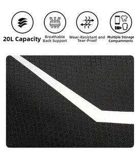 Detail of 20L cycling backpack showing wear-resistant fabric and multi-compartment storage