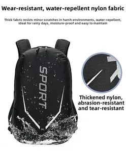 Detail of waterproof nylon fabric on black 20L sport cycling backpack with scratch resistance