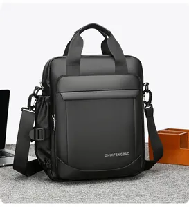 Close-up of durable water-resistant nylon fabric and logo detail on a business bag