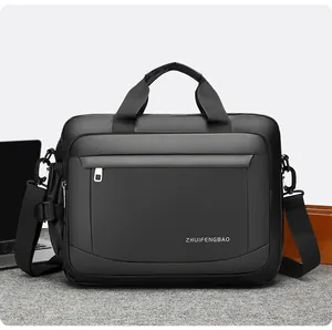 Detail of waterproof black business laptop bag with reinforced handles and shoulder strap