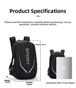 Detailed size chart showing dimensions of 20L sport cycling backpack with laptop comparison
