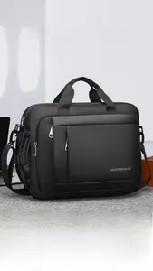 Detail view of water-resistant business briefcase showing 14-inch laptop compartment
