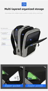 Detailed internal structure of a grey business backpack with multiple functional pockets