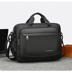 Detail of waterproof business laptop bag with reinforced handles and removable strap