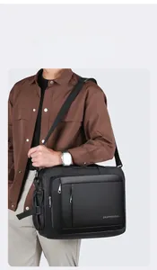 Water-resistant business laptop bag with side strap for umbrella and front zipper pocket