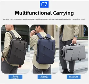 Three-way carry business backpack showing backpack, crossbody, and handheld modes