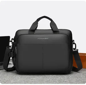 Business laptop bag shown with laptop and office accessories in a professional setup