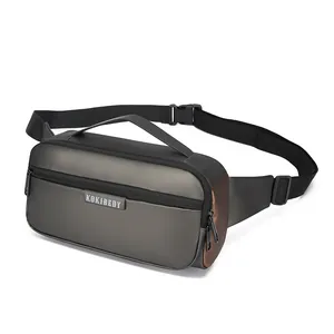 Waterproof dark grey men's chest bag with adjustable strap and multiple zip compartments