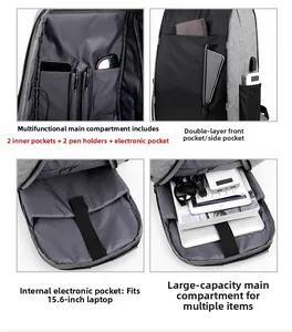 Internal view of business backpack with 15.6 inch laptop compartment and multi-pockets