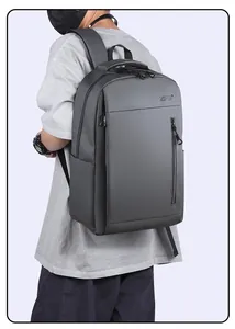 Side view of dark gray waterproof travel laptop backpack with ergonomic straps