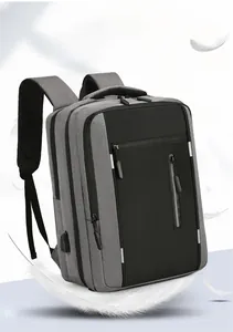Detail view of the lightweight business backpack with USB port and gray-black fabric