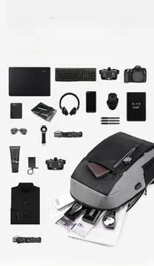 Flat lay of business laptop backpack showing storage space for 15.6 inch laptop and iPad