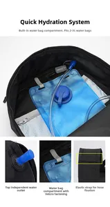 Detail of tactical cycling backpack with a 3L hydration system and ripstop fabric