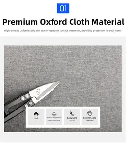 Detailed view of high-density waterproof Oxford fabric on gray business backpack