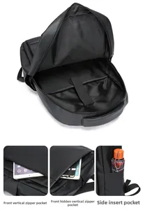 Detail of laptop compartment, front vertical zipper pockets and side umbrella pocket