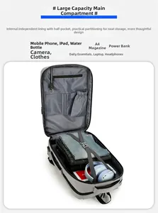 Detail view of large capacity backpack interior showing multi-layer compartments and organizers