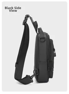 Side view of multi-functional black crossbody bag showing waterproof layers and strap