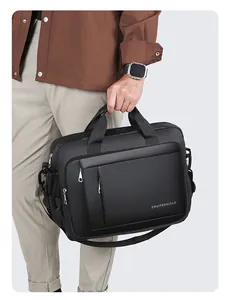 Close-up of durable black business briefcase with textured nylon and sleek handles