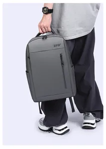Detail of waterproof matte grey travel backpack with side pocket and vertical zipper