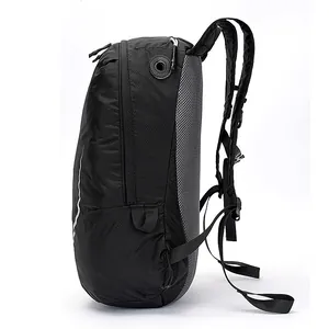 Large capacity black cycling backpack with breathable back padding and headphone port
