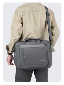 Waterproof business laptop briefcase in dark grey with adjustable shoulder straps