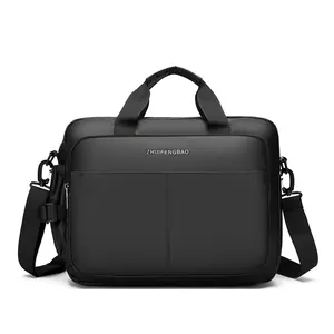 Business black laptop briefcase with reinforced handles and adjustable shoulder strap