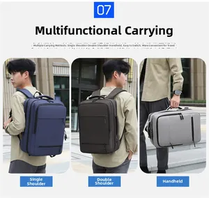 Versatile men's business backpack shown in shoulder bag, backpack, and handbag modes