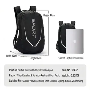 Black 20L waterproof cycling backpack with laptop compartment and large storage capacity
