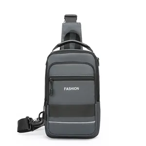 Men Waterproof Oxford Cloth Chest Bag Fashion Letter Print Large Capacity Multi Compartment Casual Sport Shoulder Bag