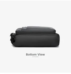 Detailed bottom view of the black waterproof laptop bag showing woven nylon texture